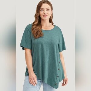 BloomChic Teal Short Sleeve Top with Button Accents Size 22/24  Womens Plus
